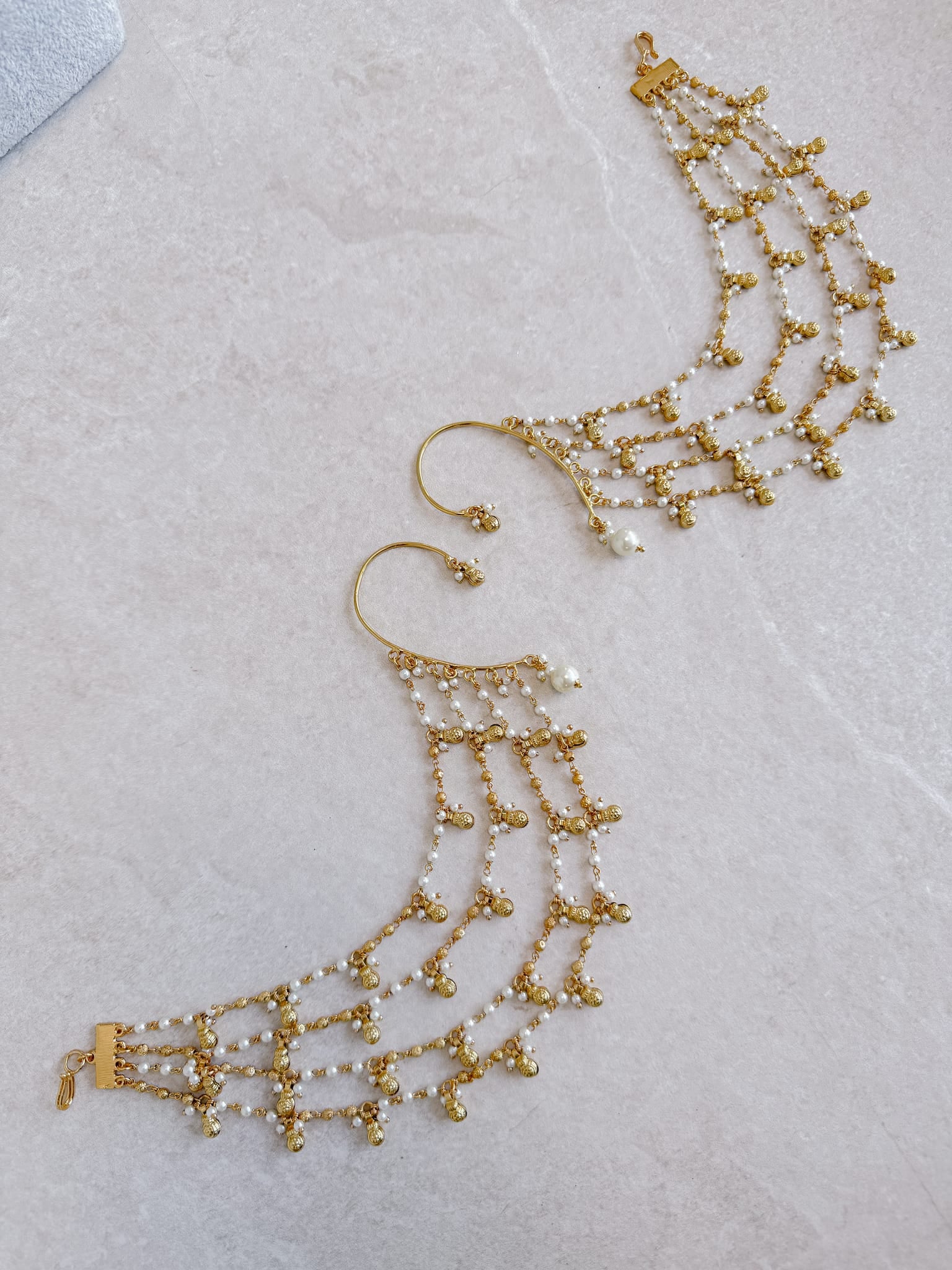 Gold Plated Fancy Ghungroo and Pearl chain Ear cuffs