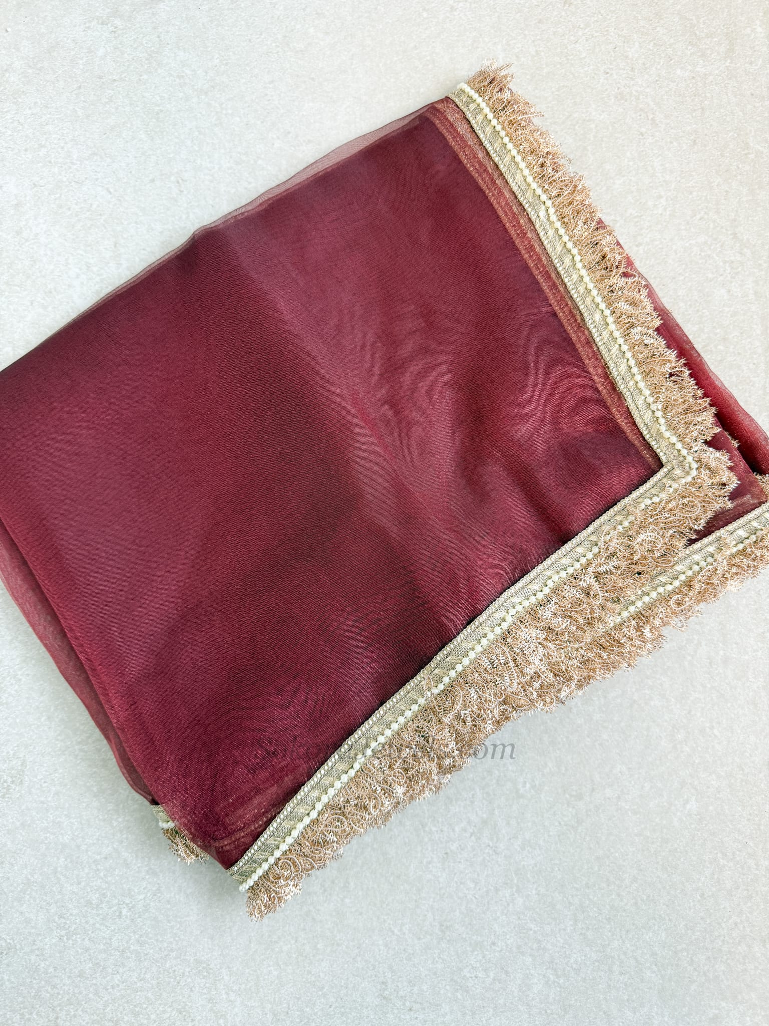 Maroon Organza Bridal Veil Dupatta