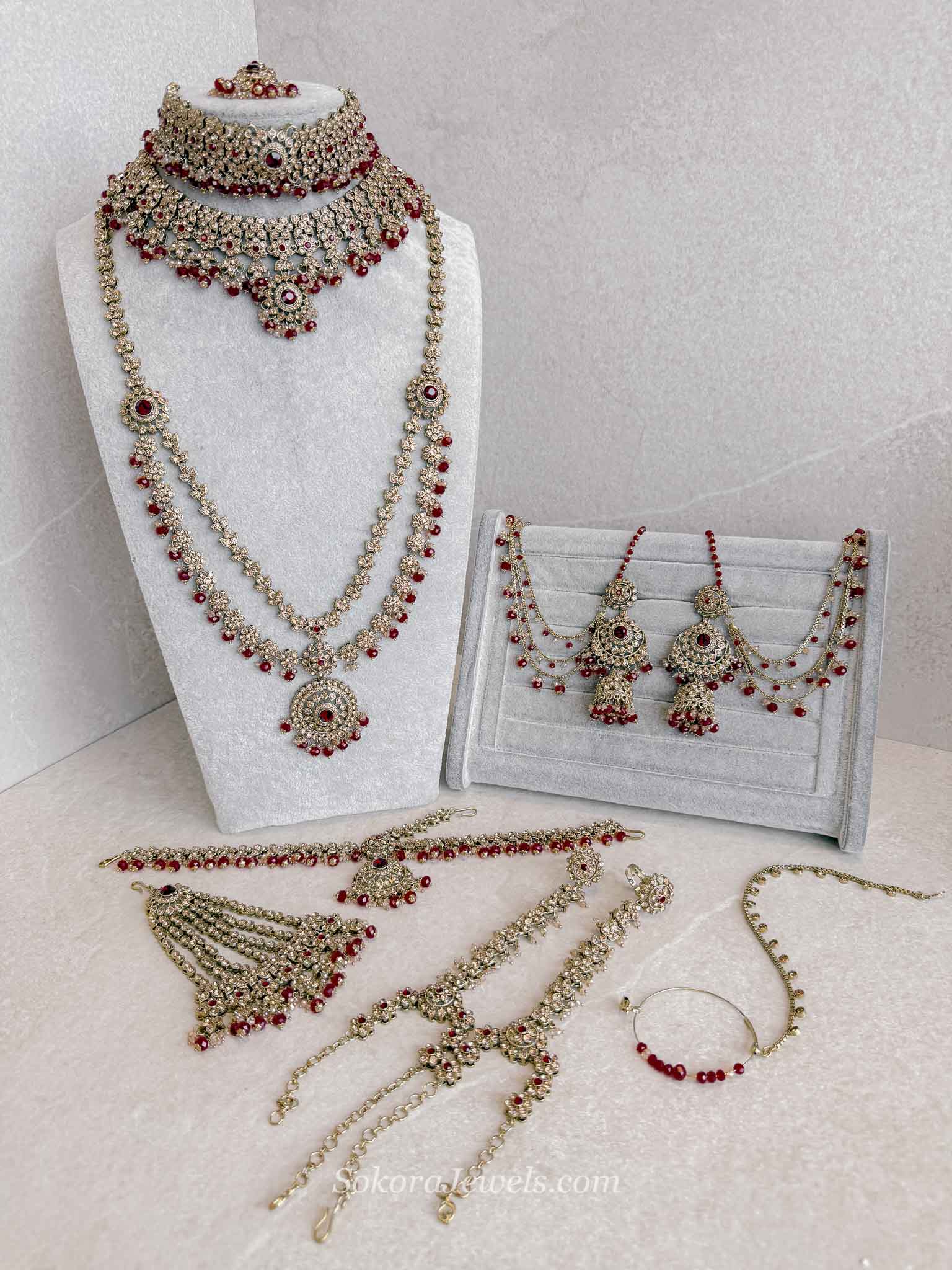 Golden Full Bridal set with Maroon beads