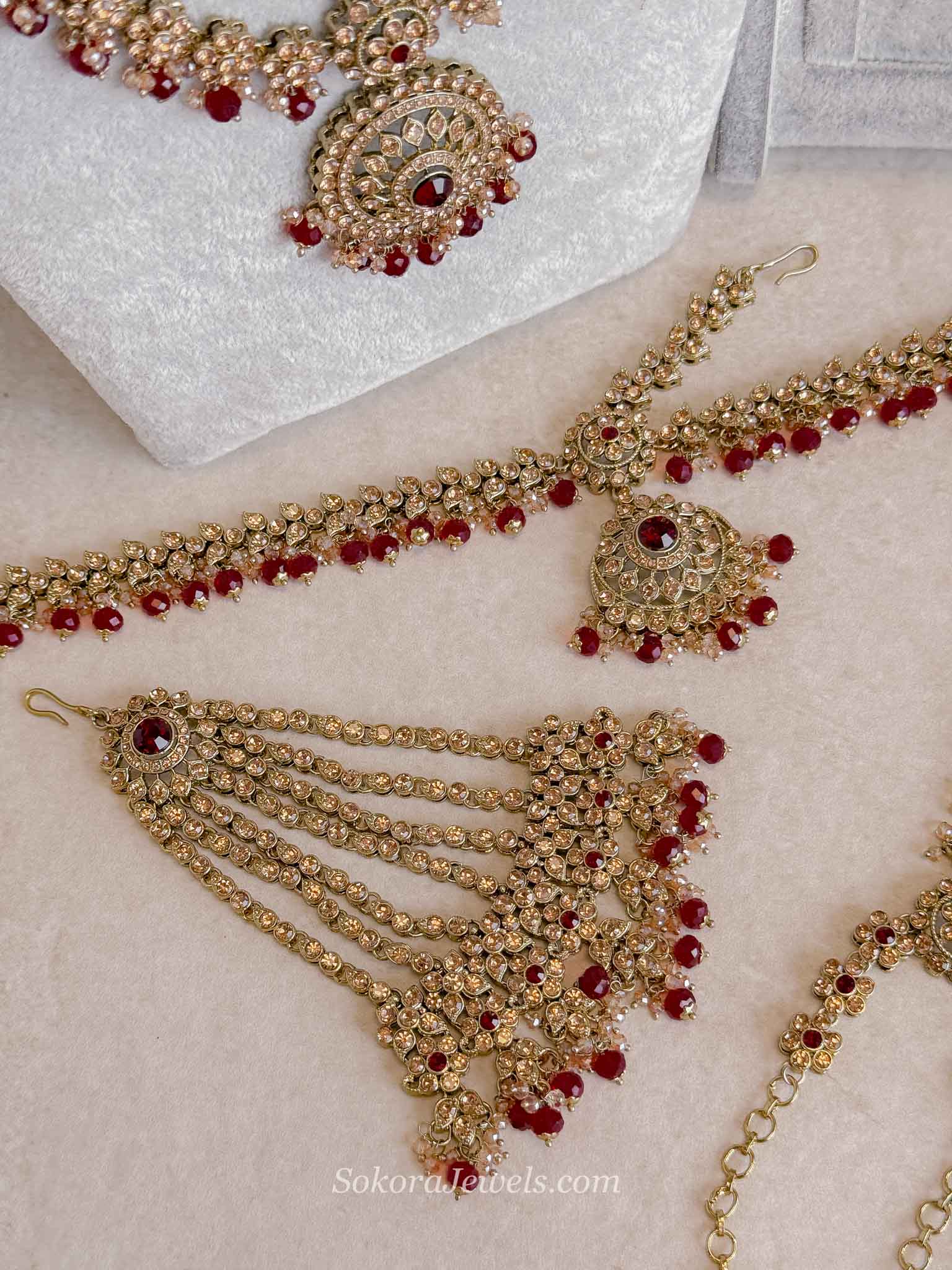 Golden Full Bridal set with Maroon beads