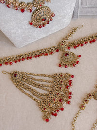 Golden Full Bridal set with Red beads