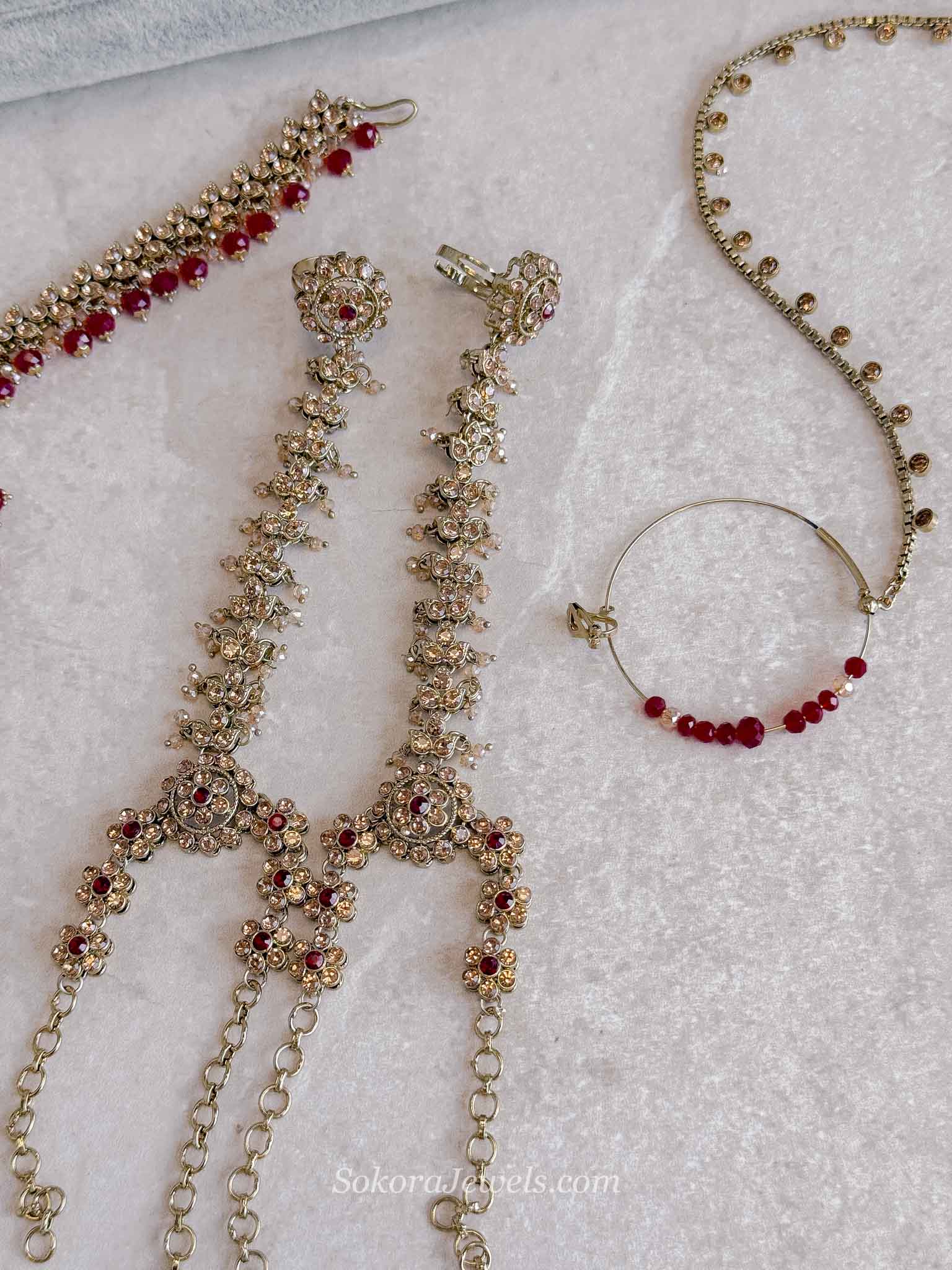 Golden Full Bridal set with Maroon beads