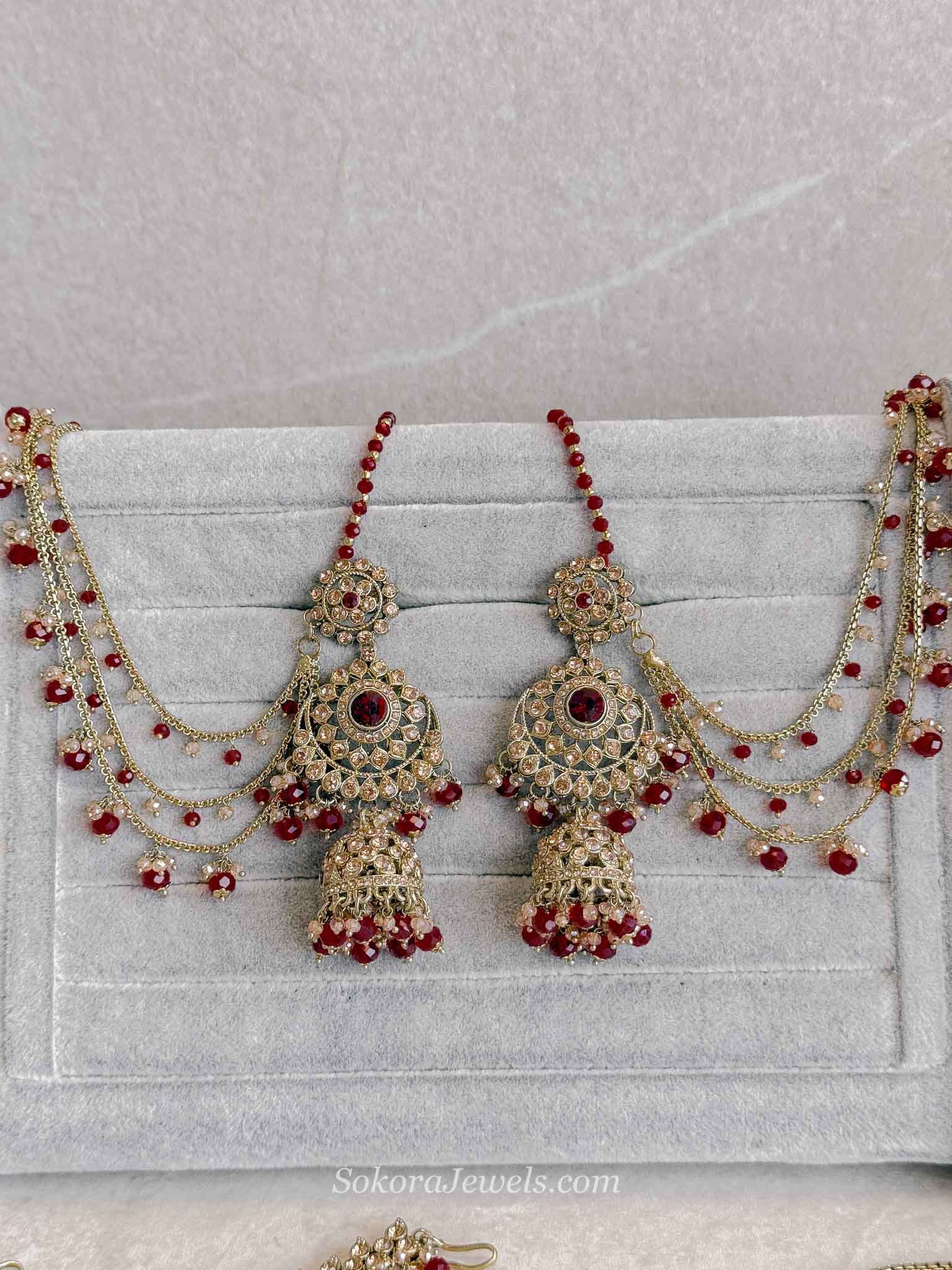 Golden Full Bridal set with Maroon beads