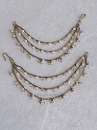 3 Line Clustered Pearl & Golden Bead Drop Earring Chains