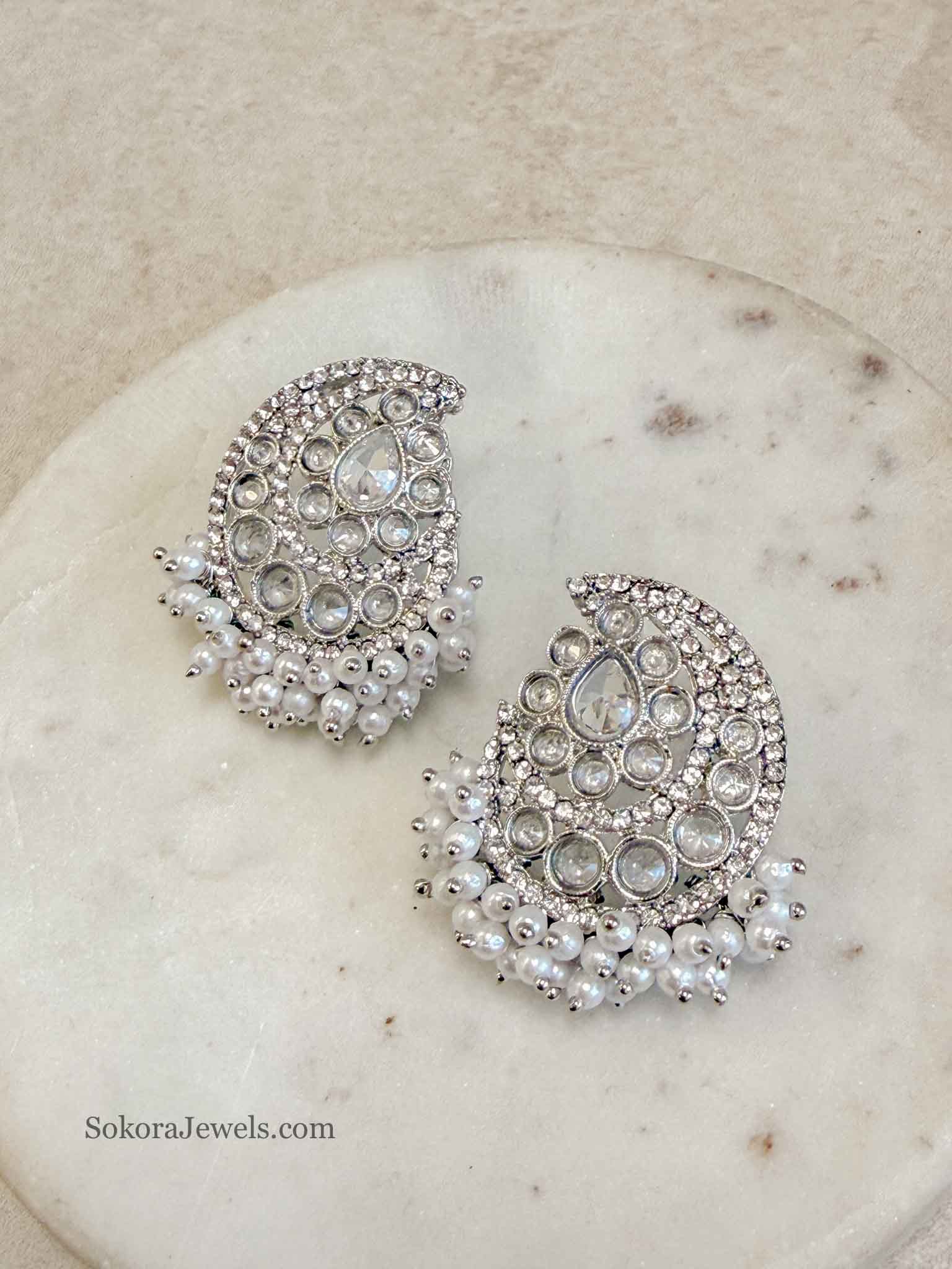 Paisley Silver Crystal Earring Tops