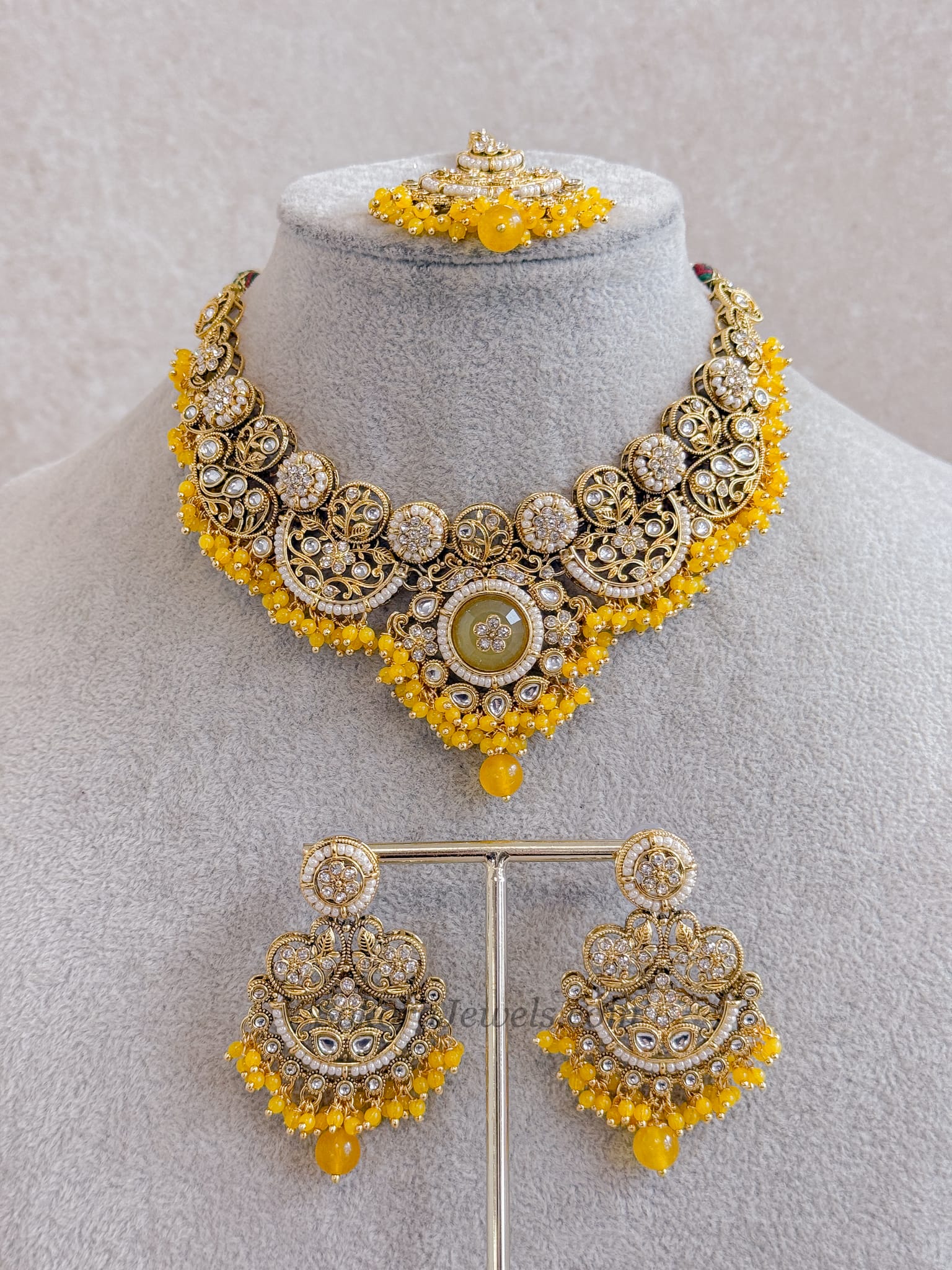 Nimra Faux Kundan Choker Set - Yellow