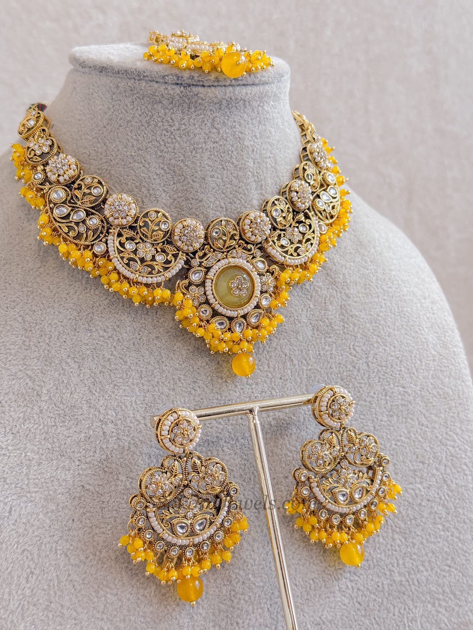 Nimra Faux Kundan Choker Set - Yellow