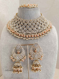 Peach & Clear crystal Bridal Necklace set