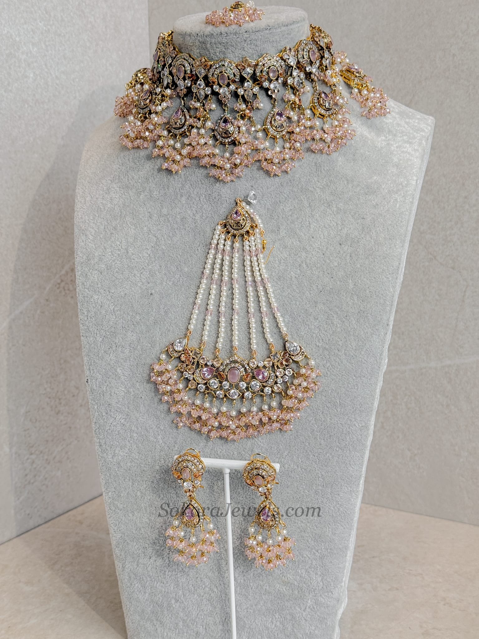 Omniya Bridal Necklace Set - Light Pink
