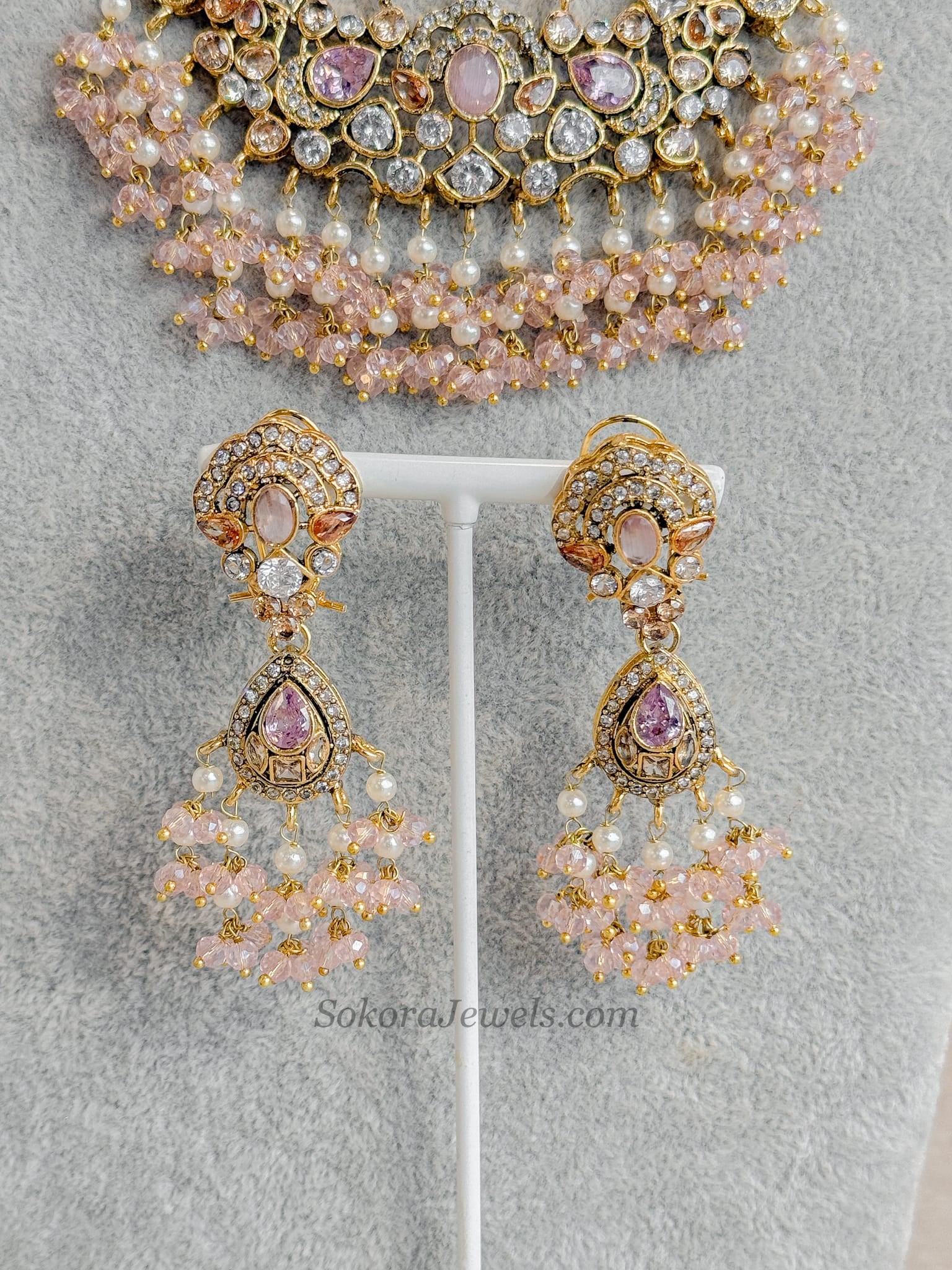 Omniya Bridal Necklace Set - Light Pink