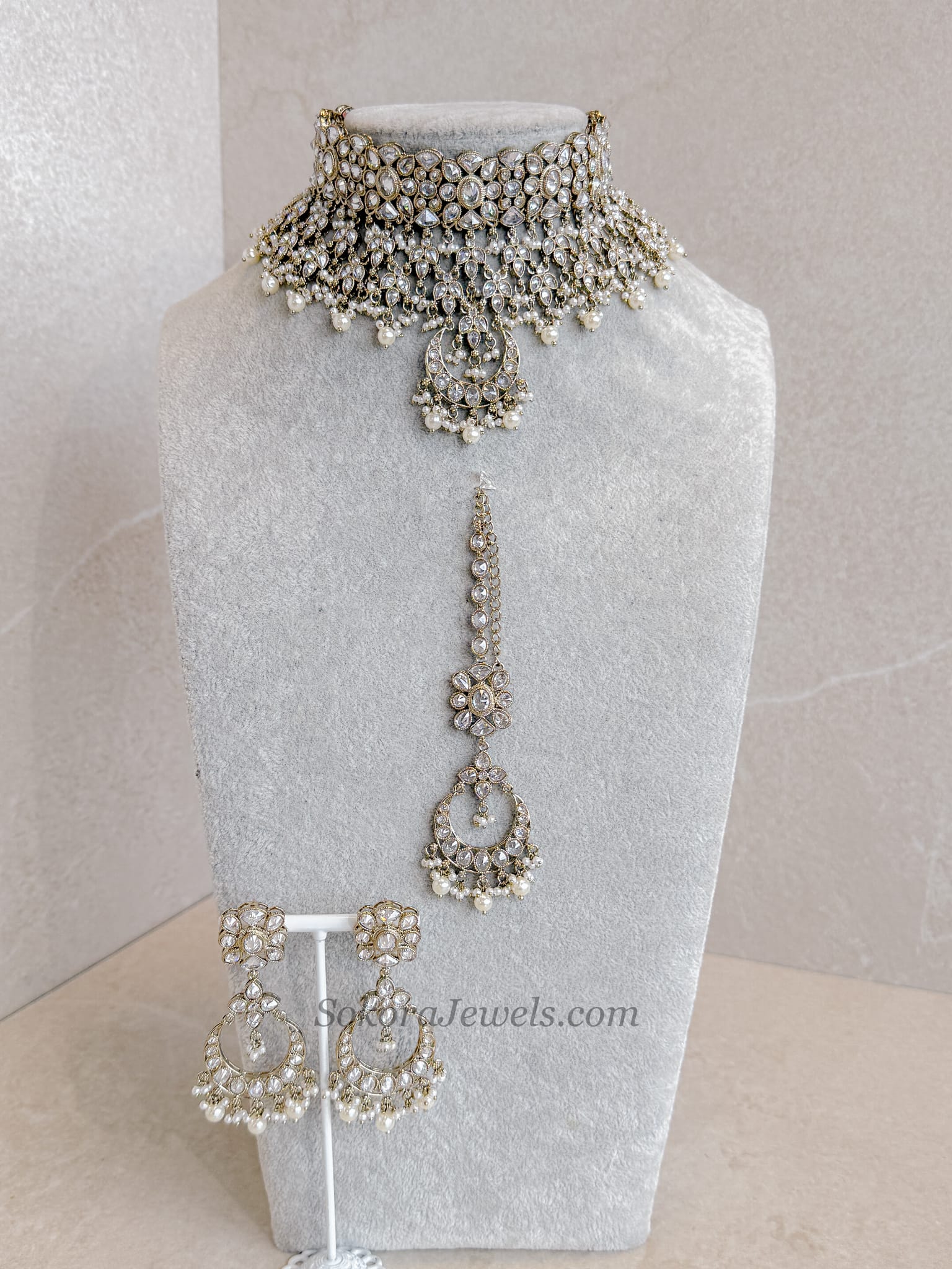 Rebekah Indian Bridal Choker Set - Clear Crystal