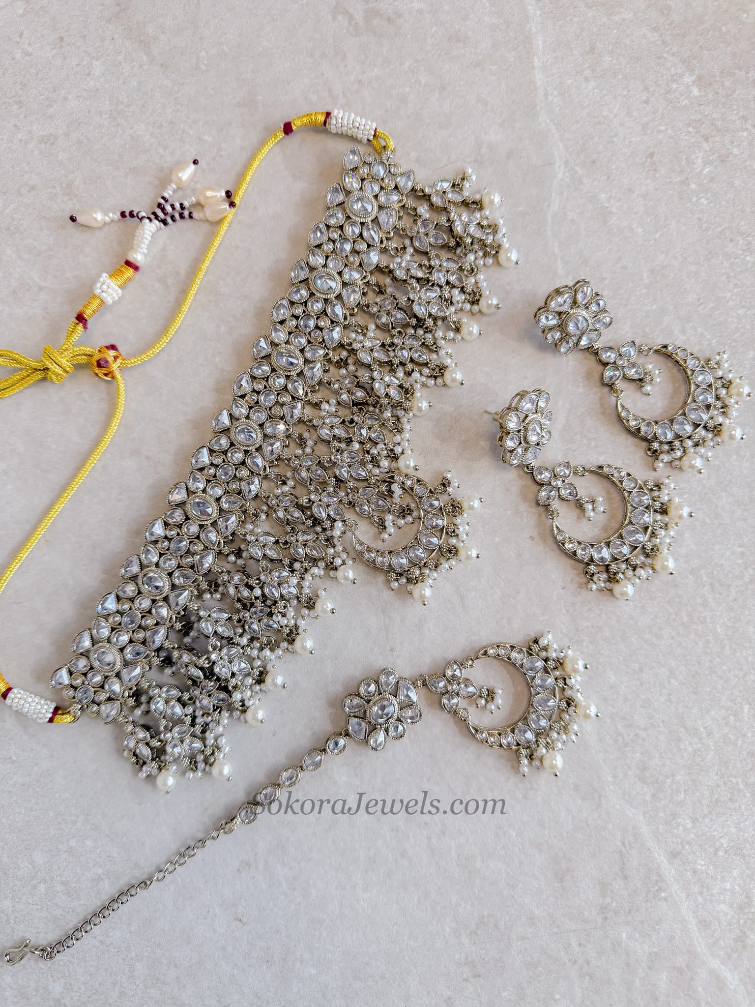 Rebekah Indian Bridal Choker Set - Clear Crystal
