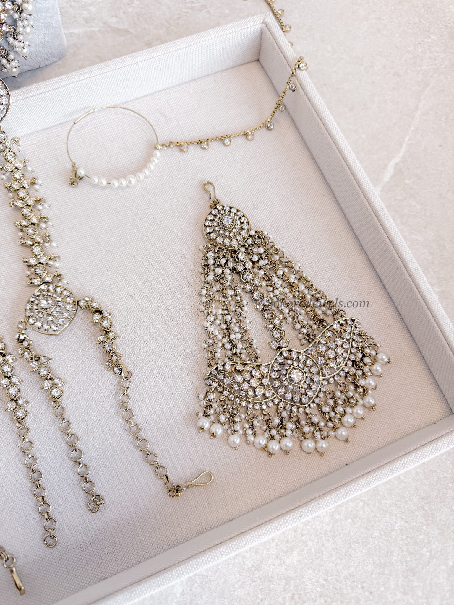Malina Bridal Set - Full 8 Piece Pearl & Clear Crystal Bridal Jewelry set