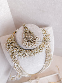 Malina Bridal Set - Full 8 Piece Pearl & Clear Crystal Bridal Jewelry set