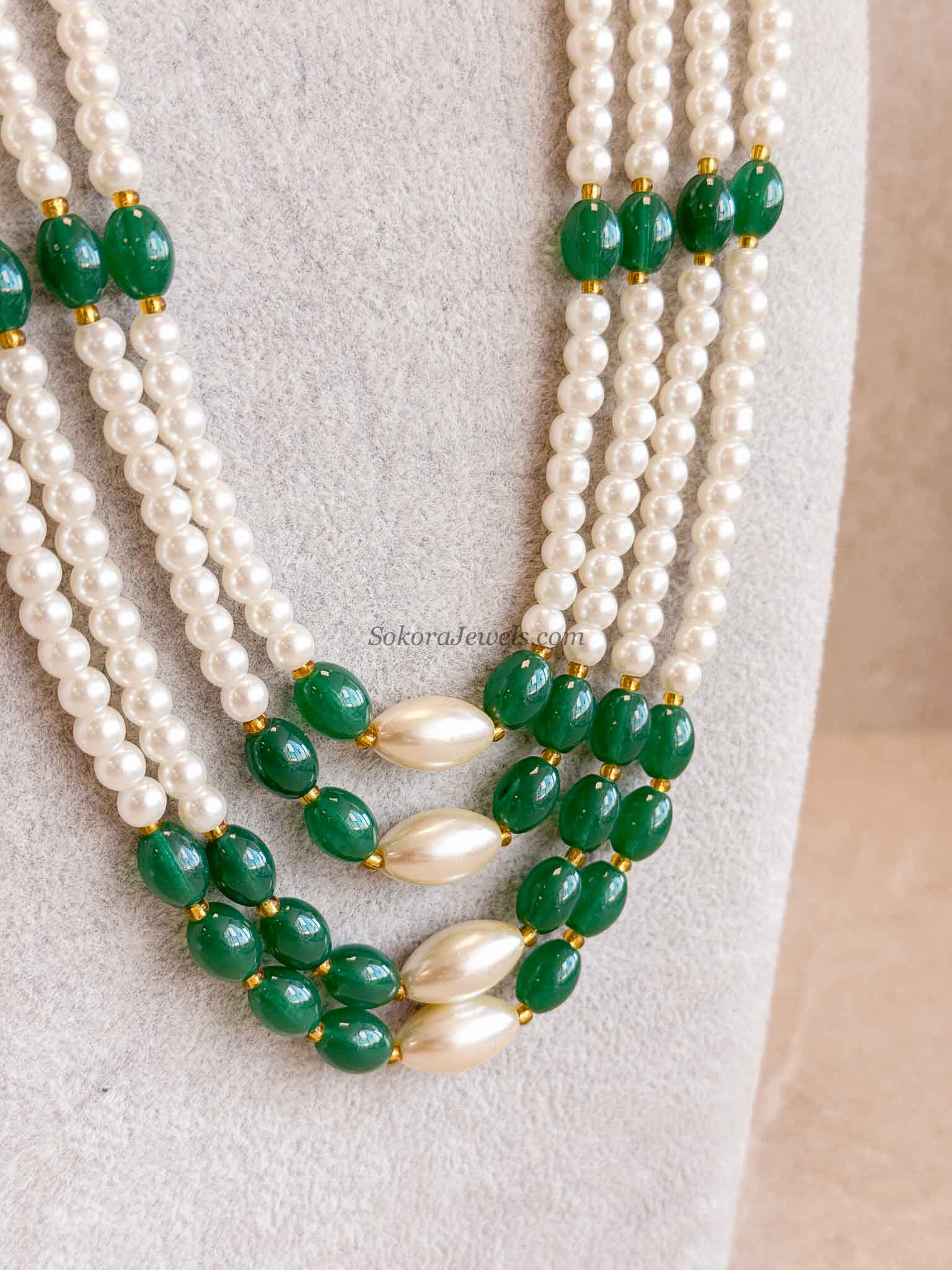 Pearl & Green Bead Mens Mala