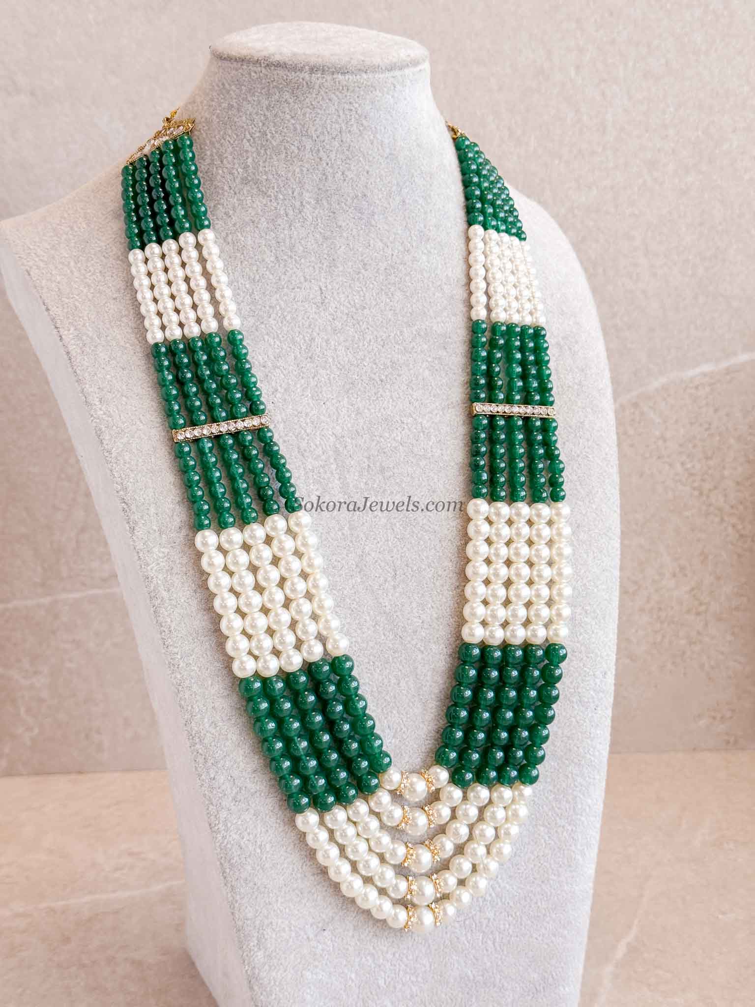Pearl & Green Bead Mens Mala