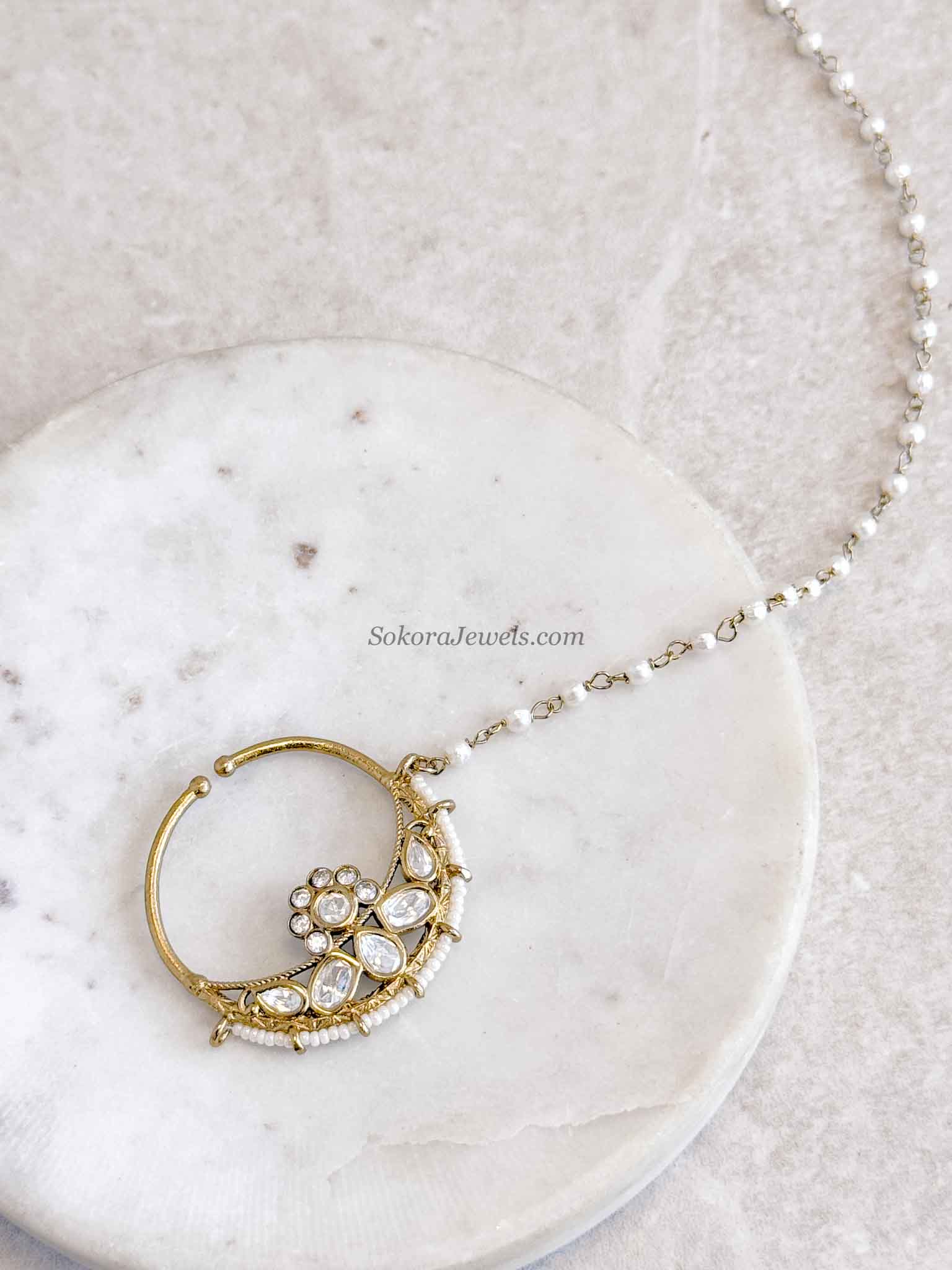 Medium Antique Gold & Kundan Nose Ring