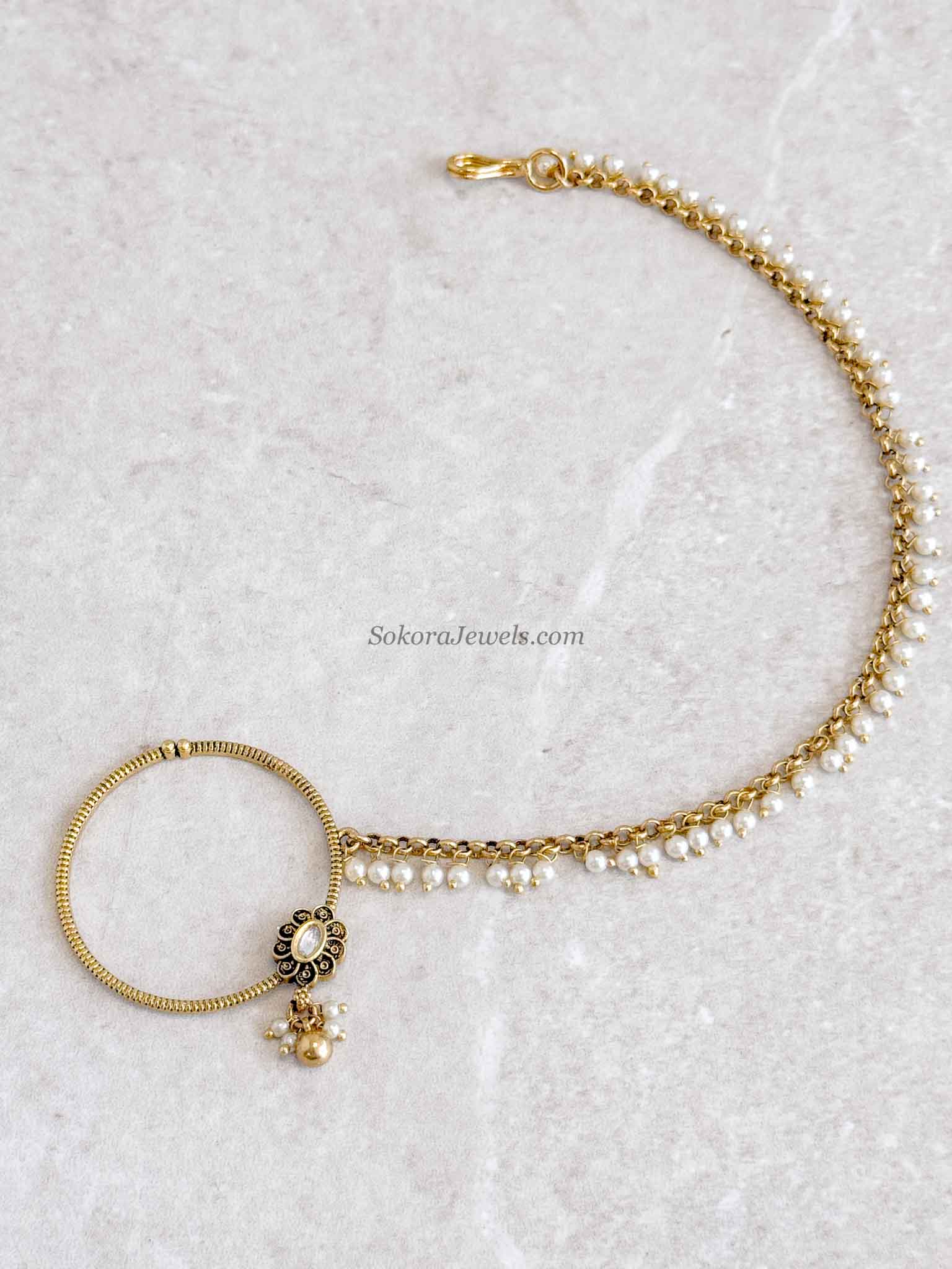 Kundan Pearl Bridal Nath with Chain