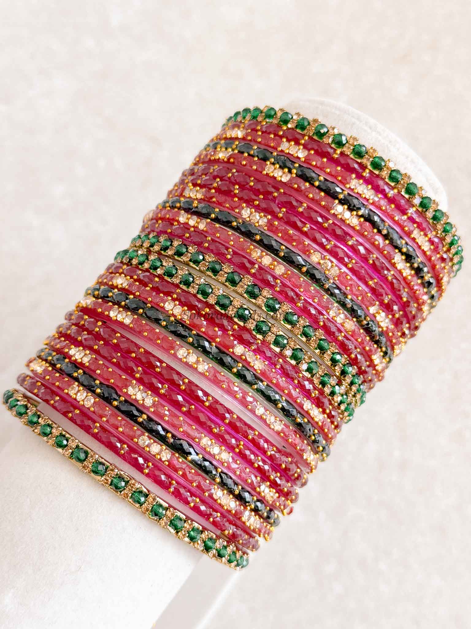 Pink & Green Glass Bangle set