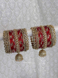 Bridal Red Glass Bangle Set with Jhumkas
