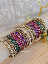 Teal, Pink & Purple Glass Bangle set