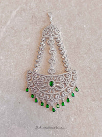 Silver & Green Droplet Diamante Jhumar