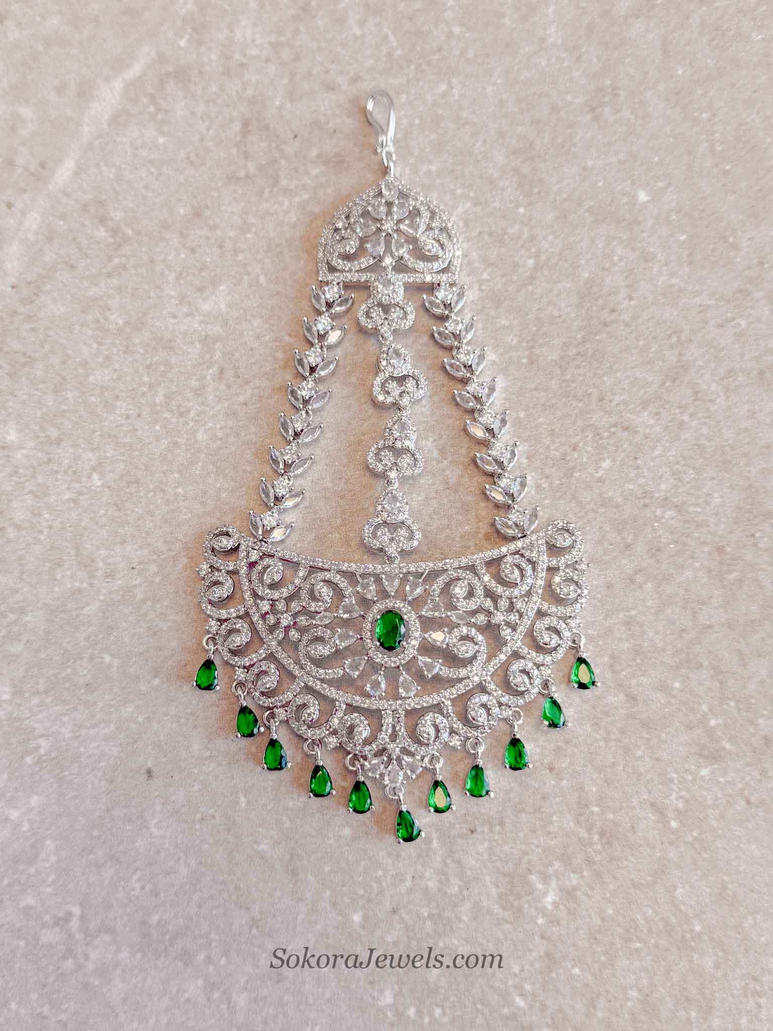 Silver & Green Droplet Diamante Jhumar