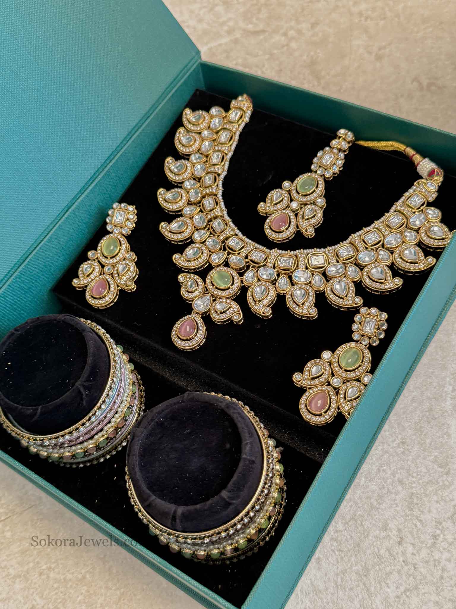 Rafia Faux Kundan & Pastel Bangle Box Set