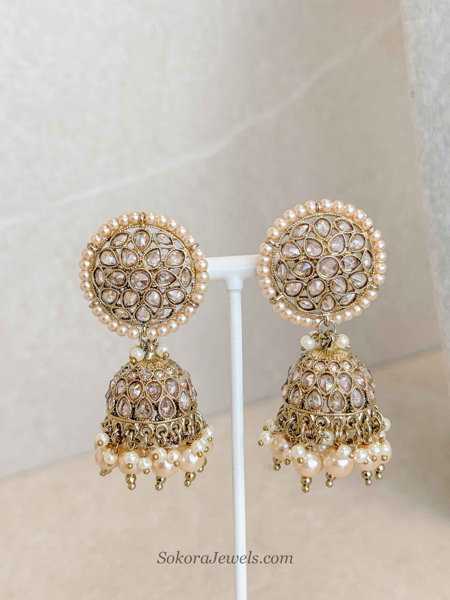 Champagne Pearl Jhumka Earrings