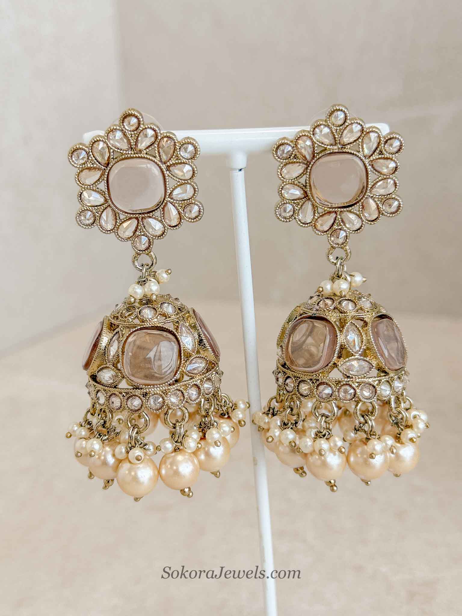 Champagne Kundan Jhumka Earrings