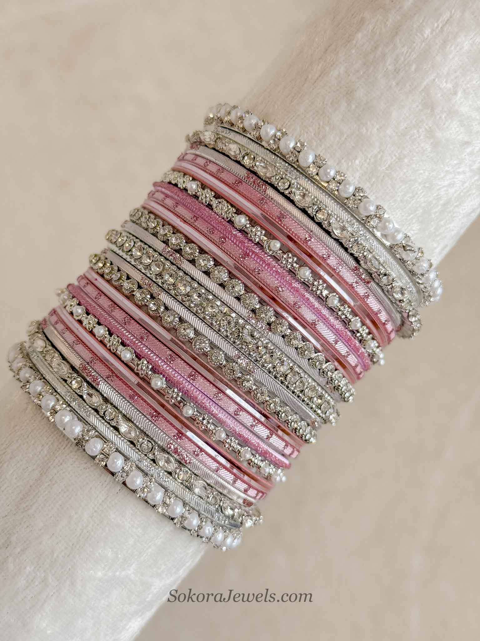 Pink & Silver Bangle set