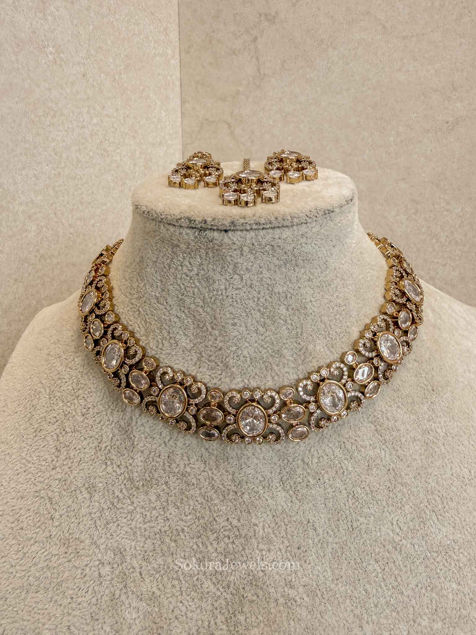 Alina Antique Gold & Diamante Choker Set