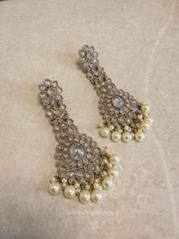Antique Gold,Zircon & Pearl Statement Drop Earrings