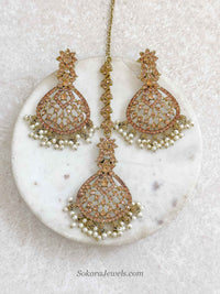Priyansha Colourful Beaded Earrings & Tikka Set - Golden