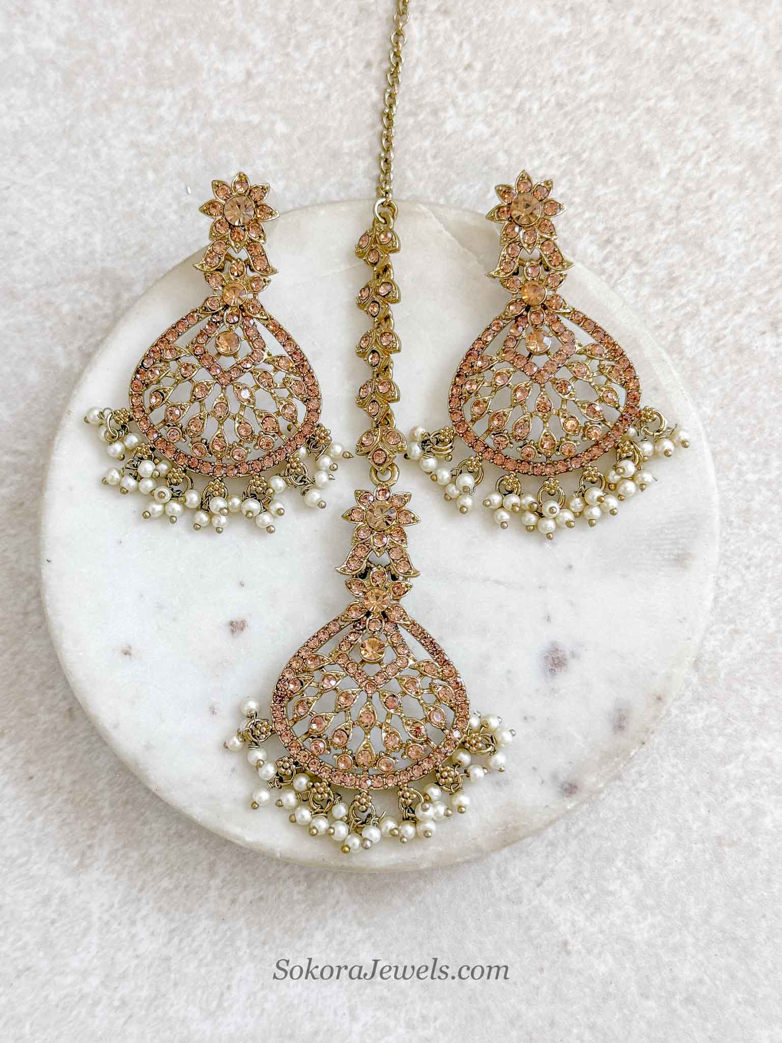 Priyansha Colourful Beaded Earrings & Tikka Set - Golden