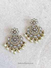 Golden Chandbali Earrings - Pearl Drop