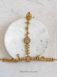 Kundan & Ghungroo Bead Hand Chain - Ruby