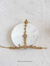 Kundan & Ghungroo Bead Hand Chain - Ruby