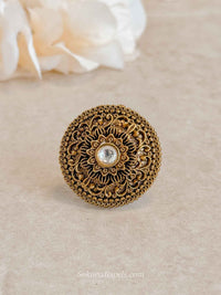 Round Kundan Gem Ring