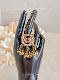 Bird Detail Ruby & Green Kundan Ring