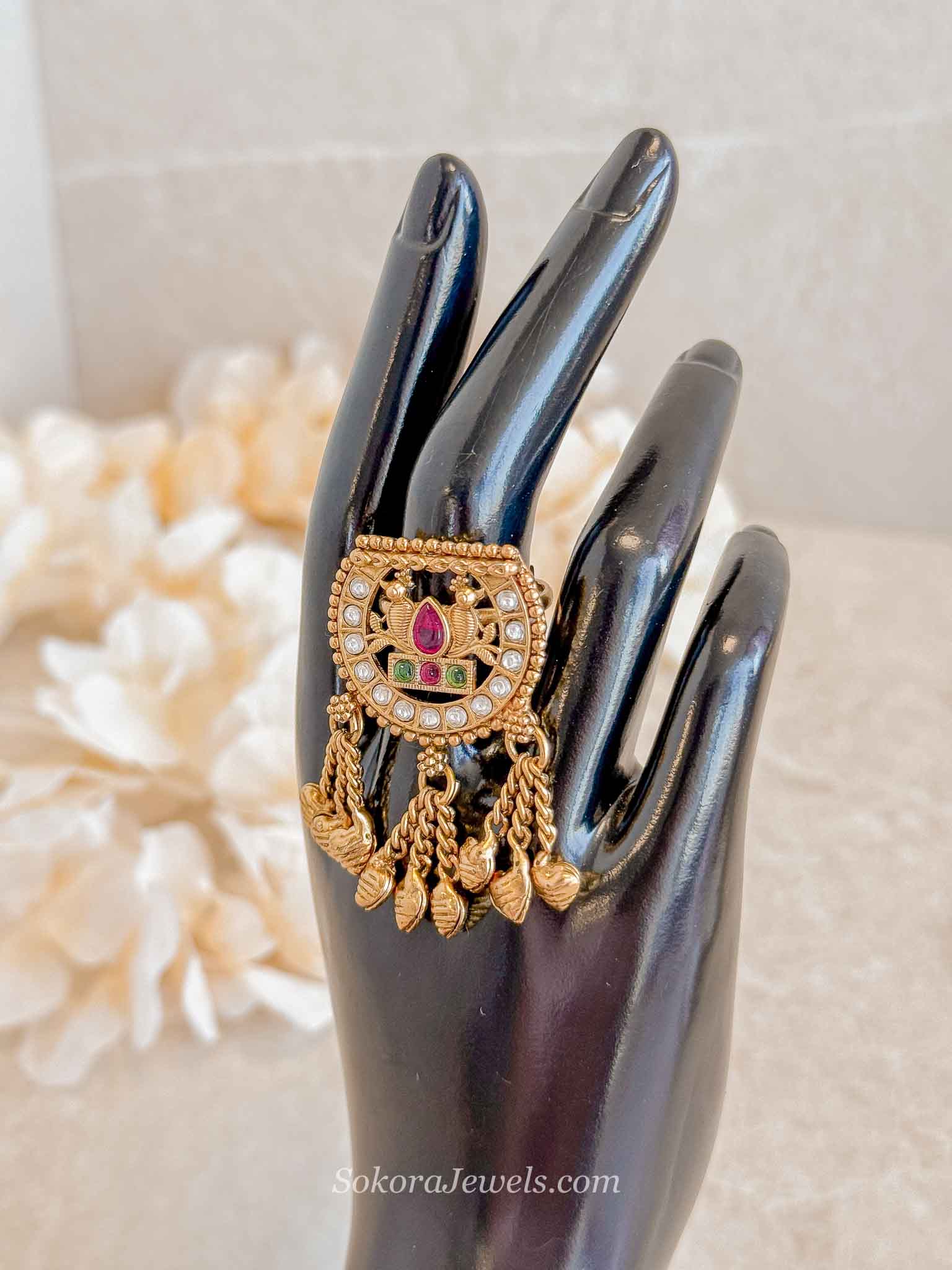 Bird Detail Ruby & Green Kundan Ring
