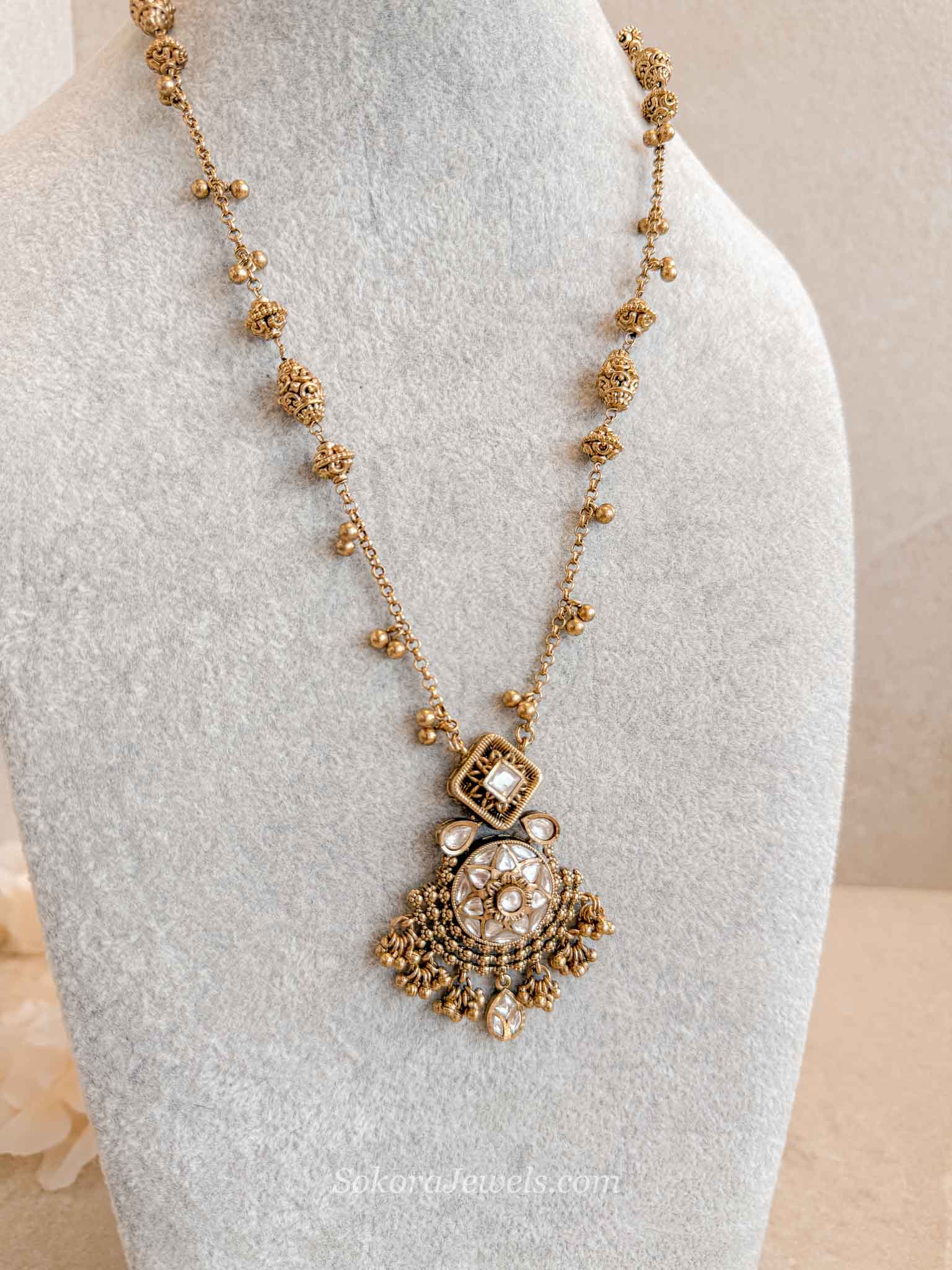 Kundan & Gold Ball Mala with Earrings