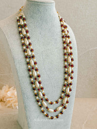 Pearl & Maroon Bead Mens Mala