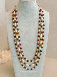 Pearl & Maroon Bead Mens Mala