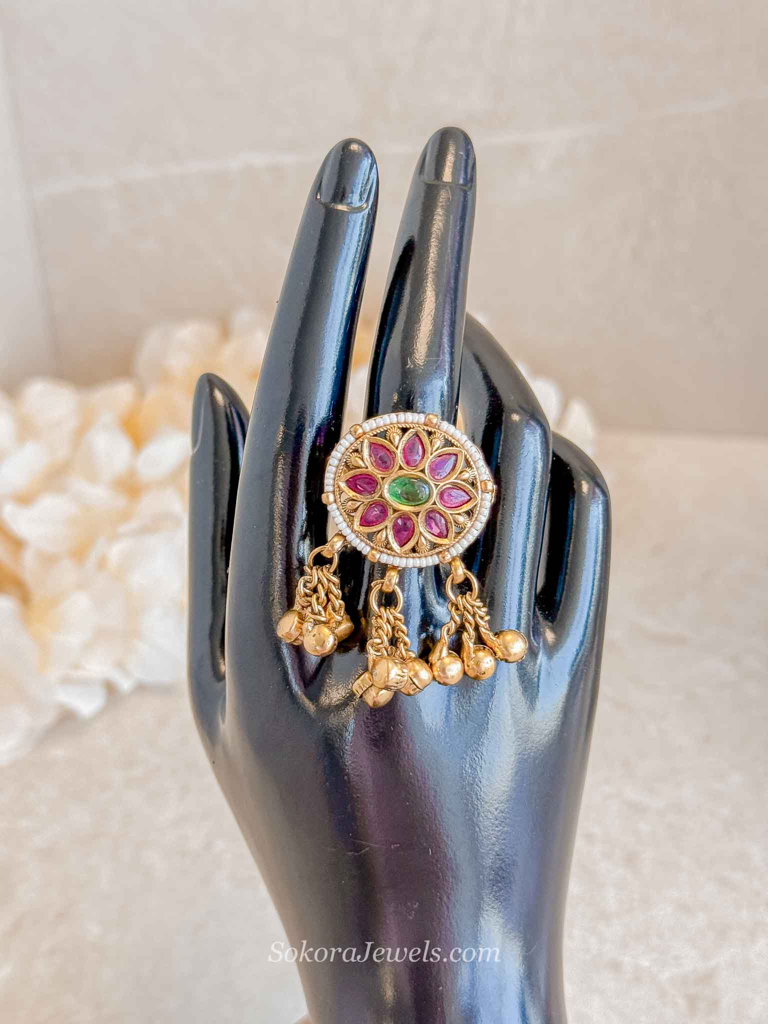 Ruby & Green Kundan Ring