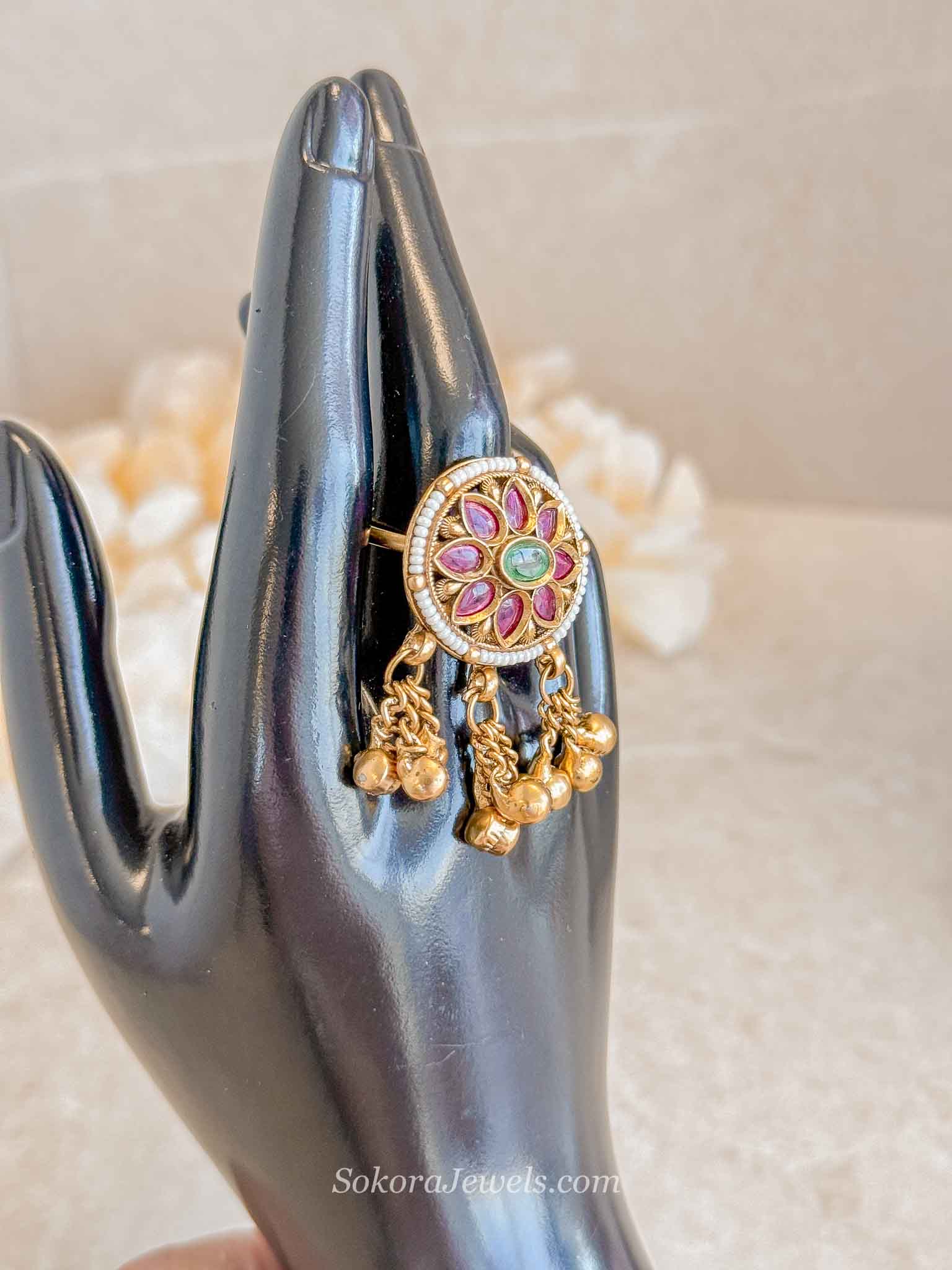 Ruby & Green Kundan Ring