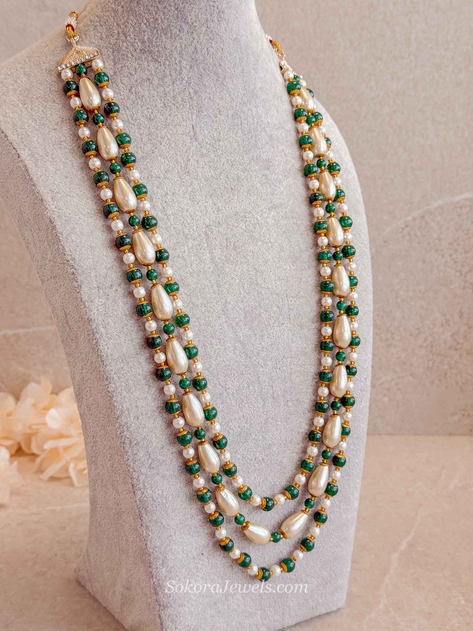 Pearl & Green Bead Mens Mala