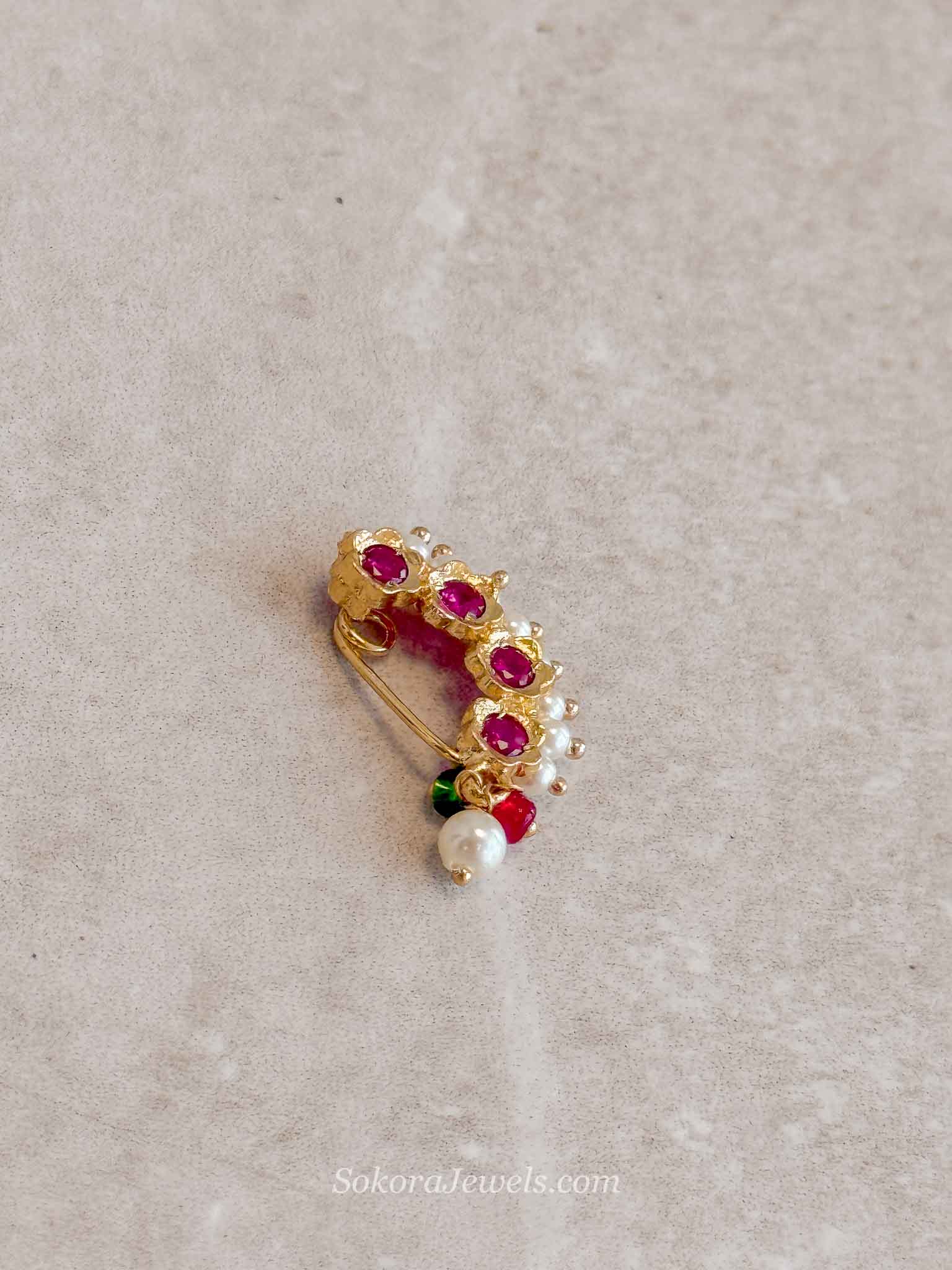 Mayuri Ruby Clip-On Nose Pin | South Indian Temple Jewellery