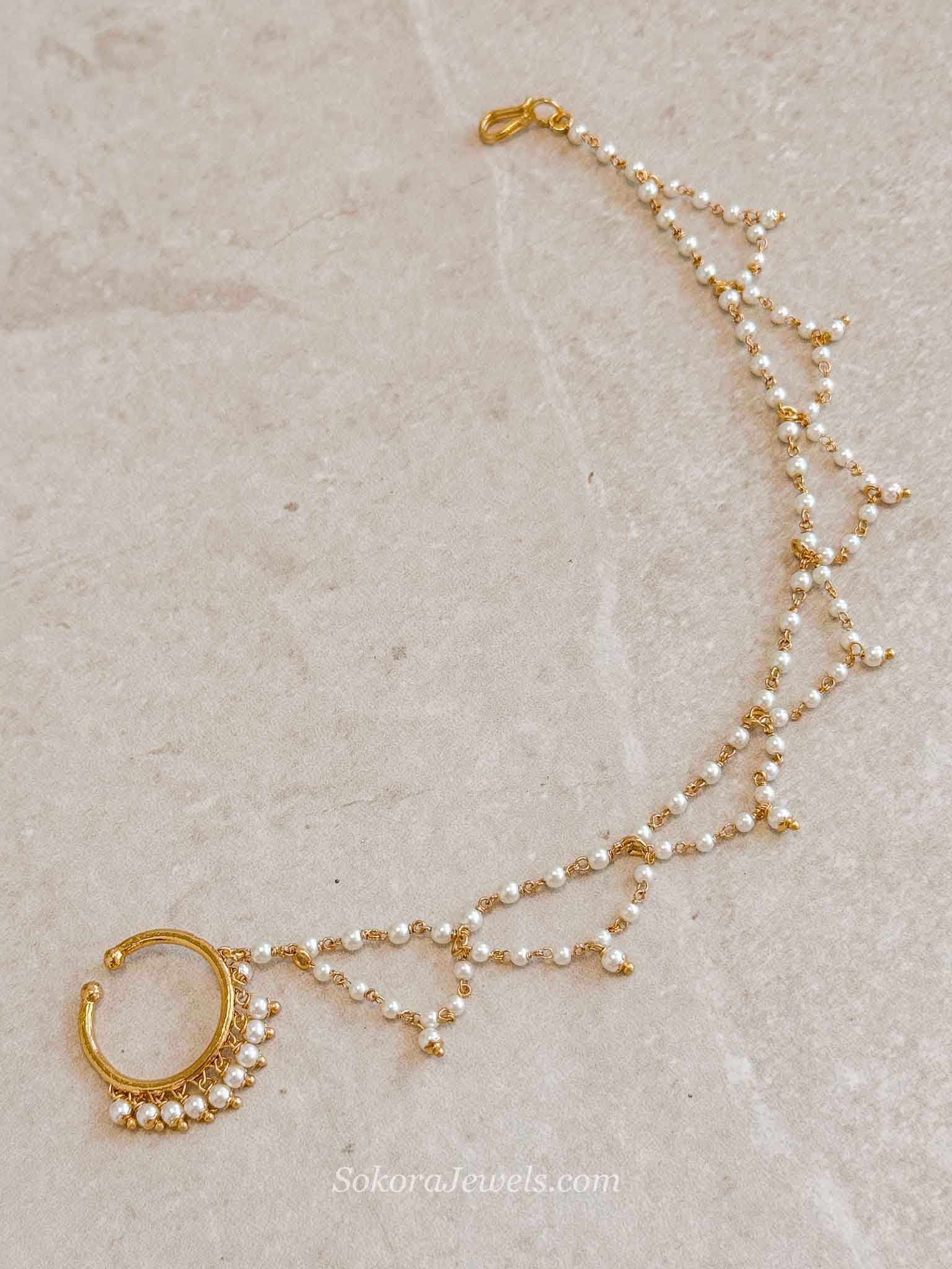 Medium Gold Nose Ring with Fancy Pearl chain