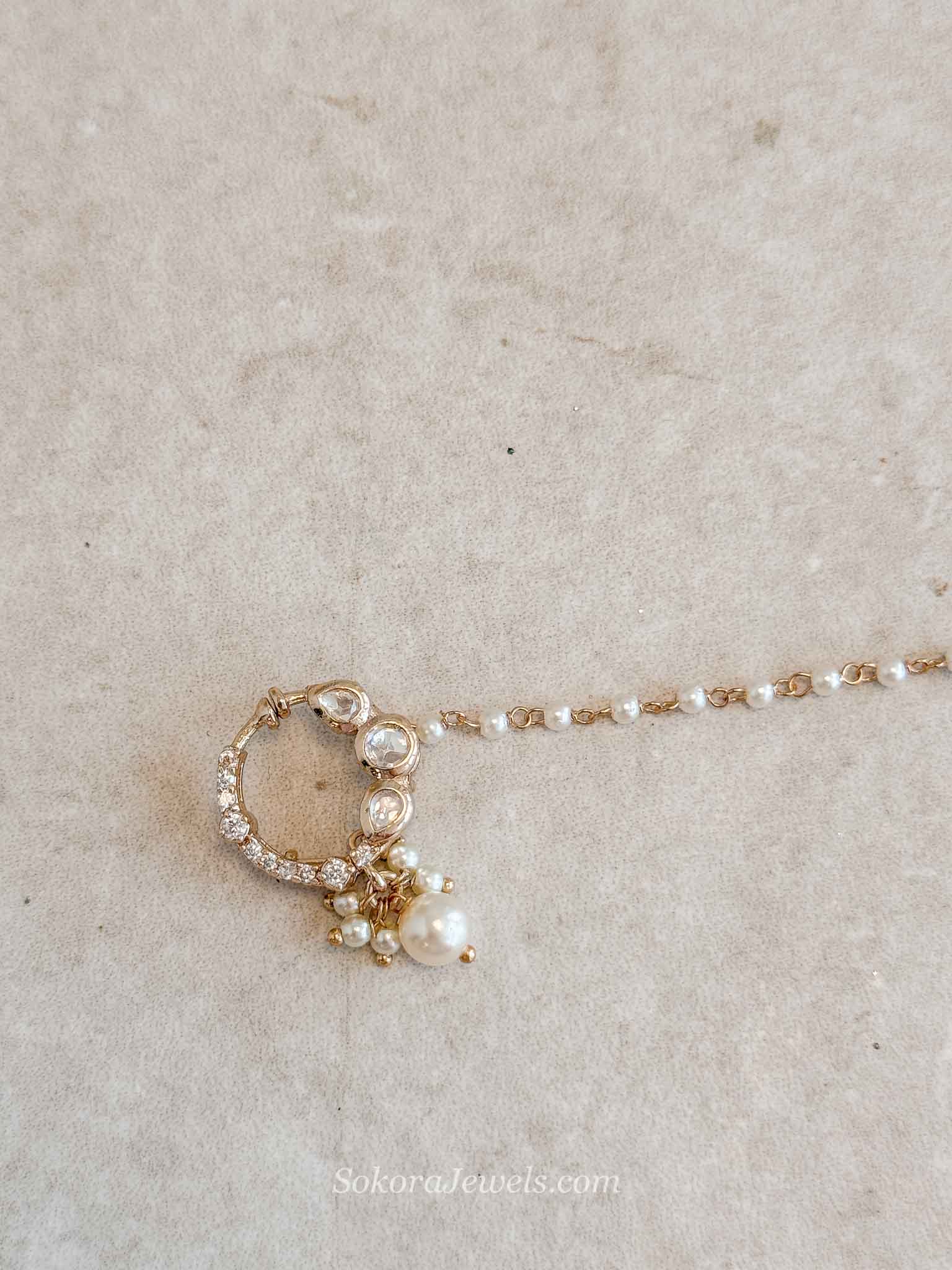 Small Kundan & Diamante Nose Ring - Slide Type